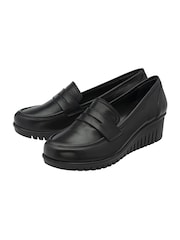 Lotus Black Leather Slip-On Wedge Shoes - Image 2 of 4