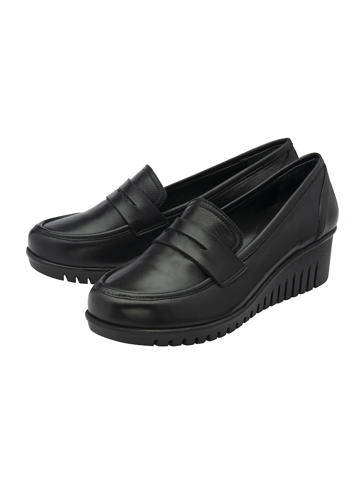 Lotus Black Leather Slip-On Wedge Shoes - Image 2 of 4
