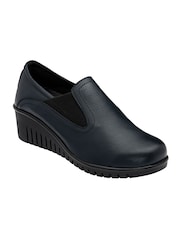 Lotus Blue Leather Slip-On Wedge Shoes - Image 1 of 4