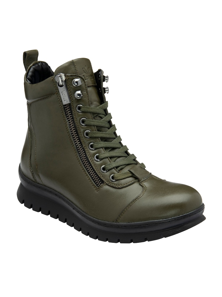 Lotus Green Leather Zip Up Ankle Boots - Image 1 of 4