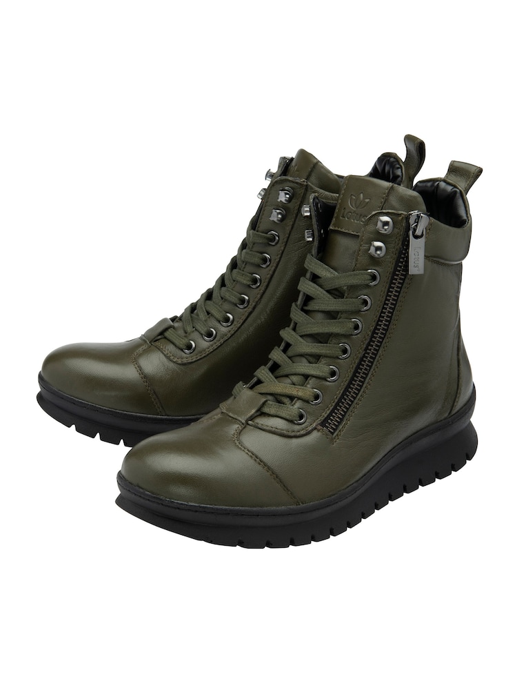Lotus Green Leather Zip Up Ankle Boots - Image 2 of 4