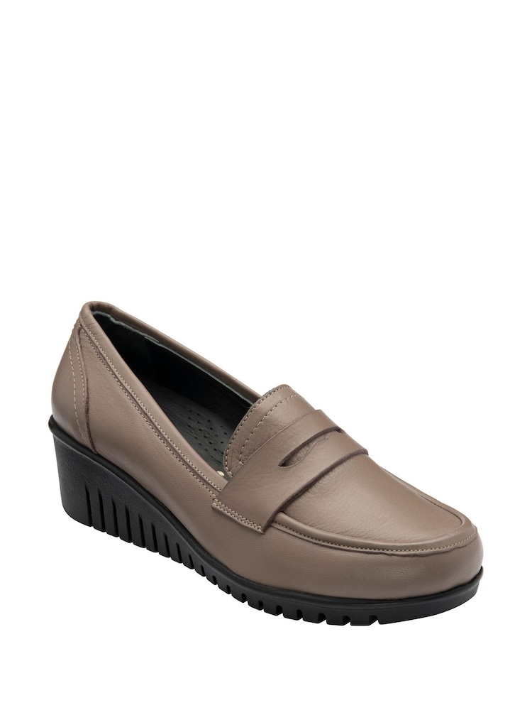 Lotus Grey Leather Slip-On Wedge Shoes - Image 1 of 4