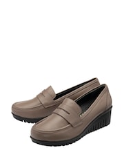 Lotus Grey Leather Slip-On Wedge Shoes - Image 2 of 4