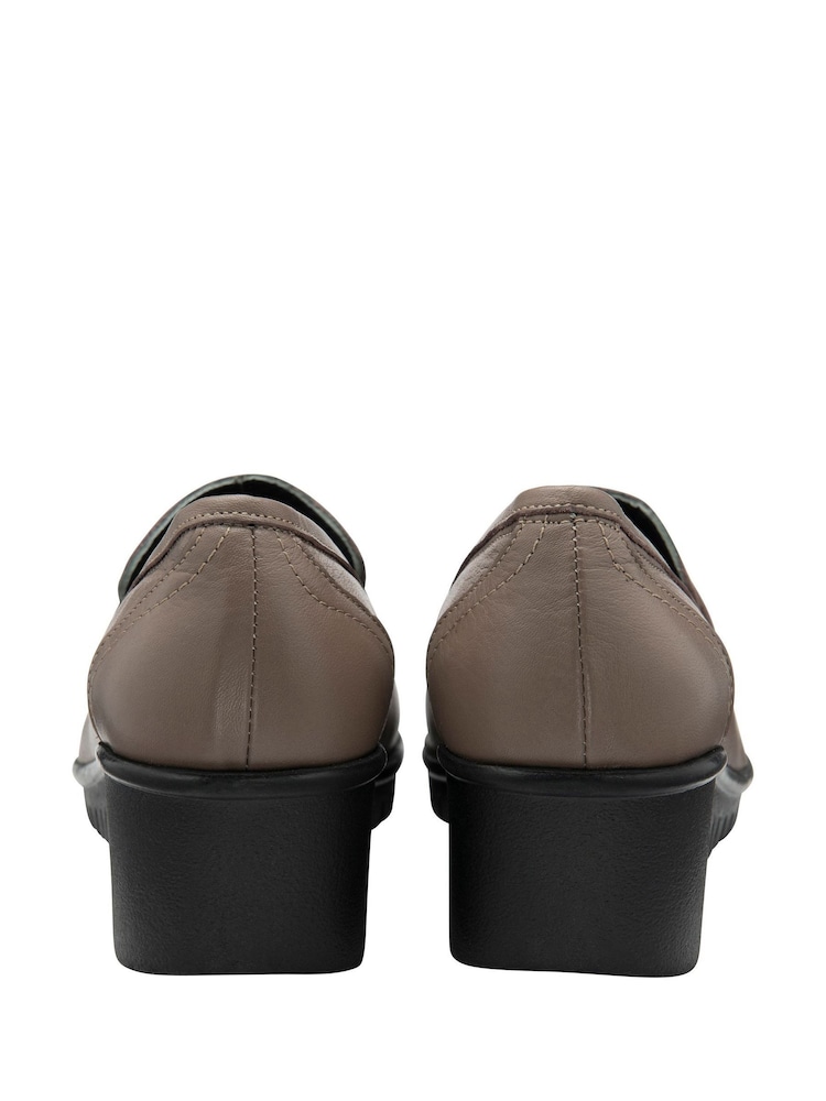 Lotus Grey Leather Slip-On Wedge Shoes - Image 3 of 4