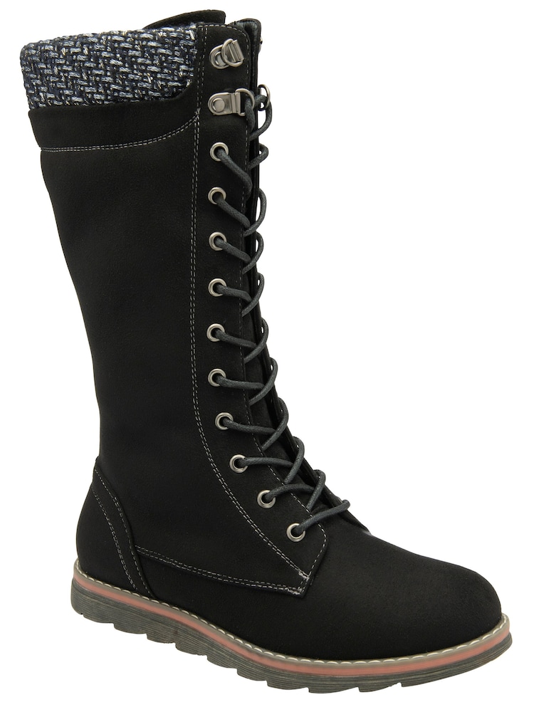 Lotus Black Textile Knee High Boots - Image 1 of 4