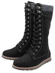 Lotus Black Textile Knee High Boots - Image 2 of 4