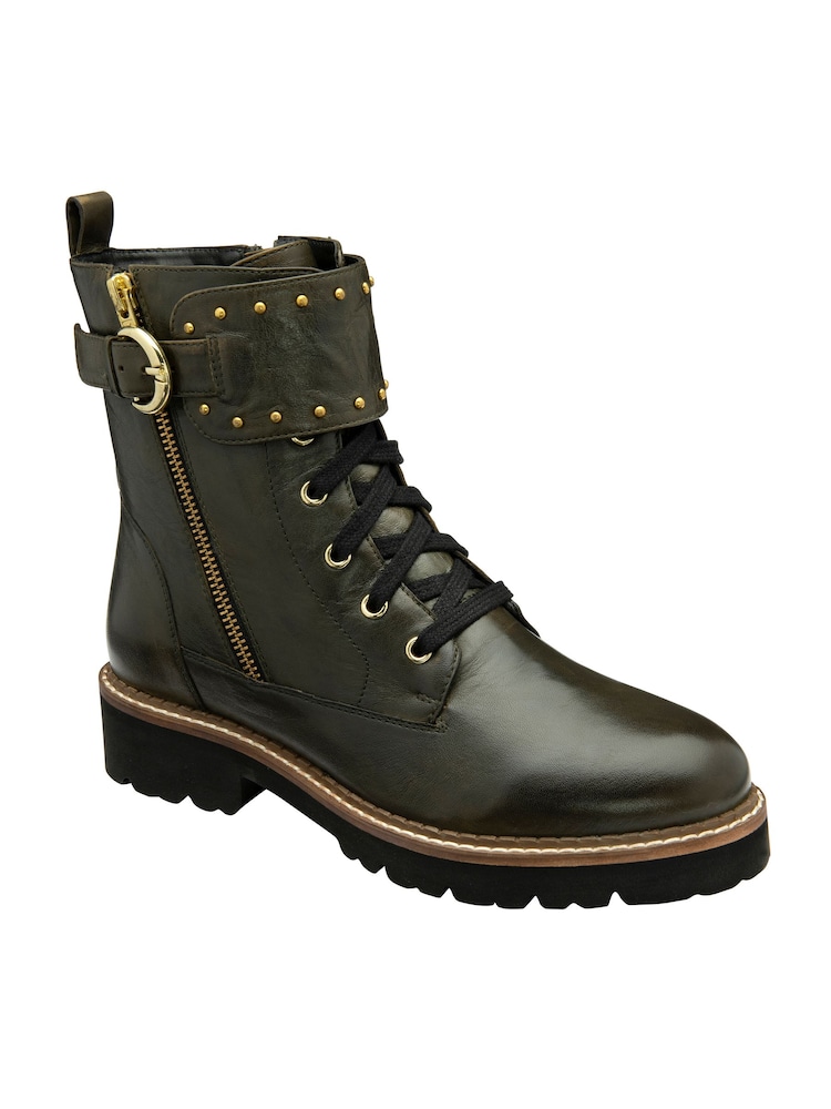 Lotus Green Leather Zip Up Ankle Boots - Image 1 of 4