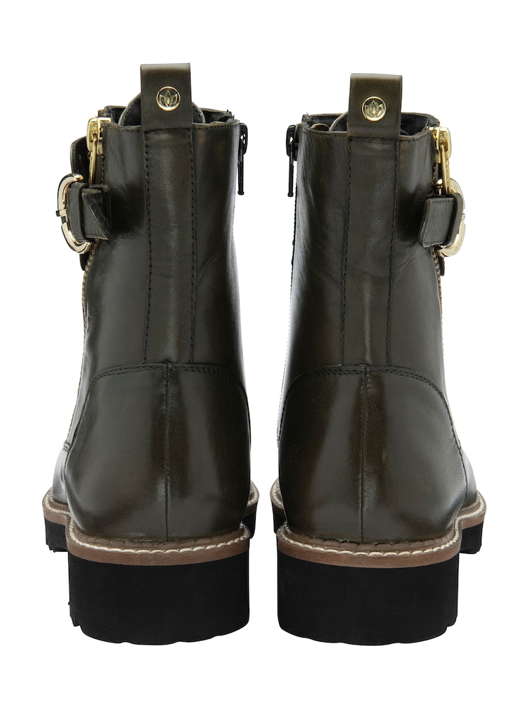 Lotus Green Leather Zip Up Ankle Boots - Image 3 of 4
