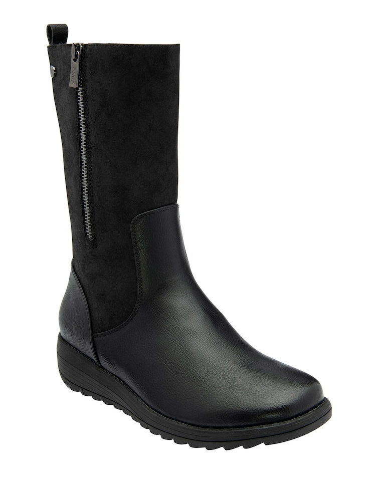 Lotus Black Zip Up Mid Calf Boots - Image 1 of 3