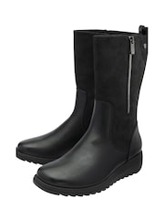 Lotus Black Zip Up Mid Calf Boots - Image 2 of 3