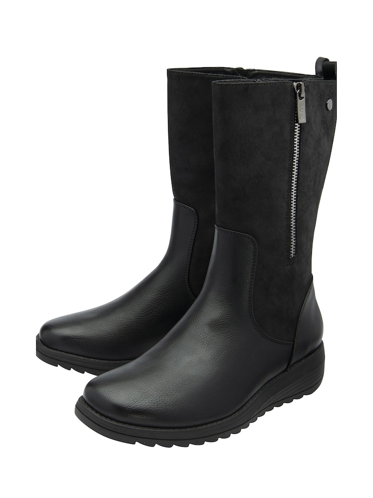 Lotus Black Zip Up Mid Calf Boots - Image 2 of 3