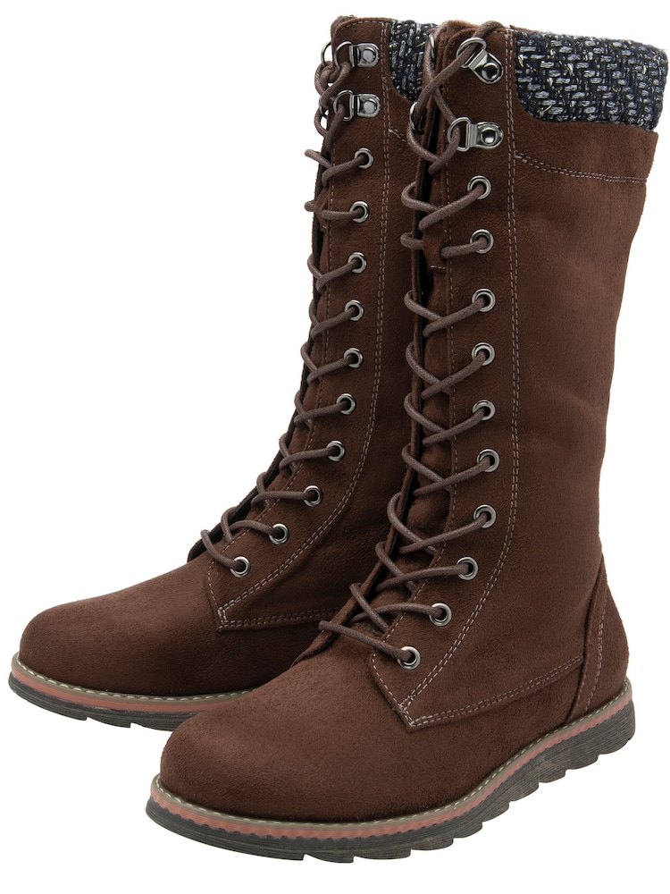 Lotus Brown Textile Knee High Boots - Image 2 of 4