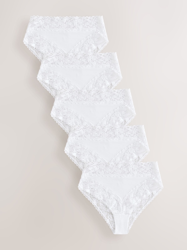 White High Rise High Leg Floral Print Lace Knickers 5 Pack - Image 1 of 11
