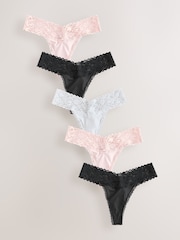 Black/White/Nude Thong Floral Print Lace Knickers 5 Pack - Image 1 of 8