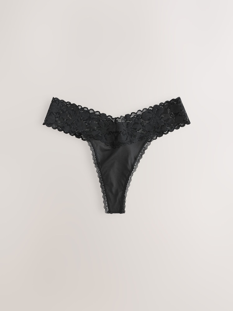 Black/White/Nude Thong Floral Print Lace Knickers 5 Pack - Image 2 of 8
