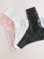 Black/White/Nude Thong Floral Print Lace Knickers 5 Pack - Image 7 of 8