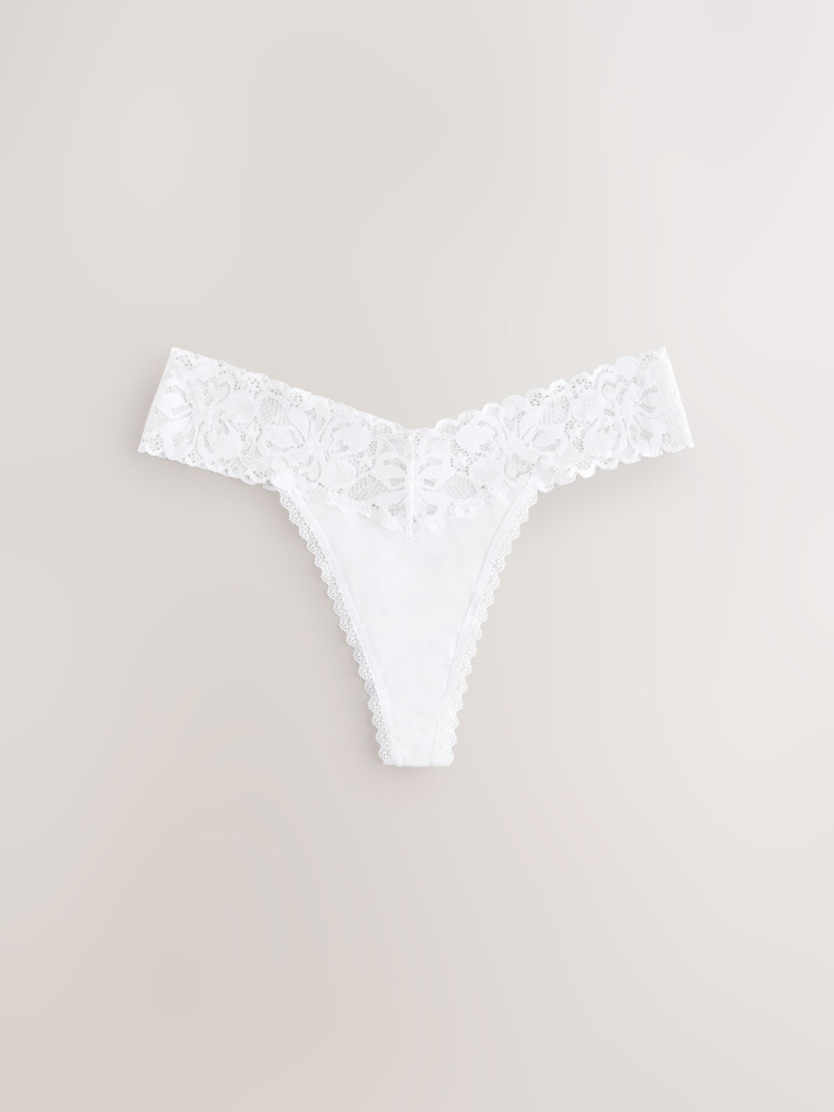 White Thong Floral Print Lace Knickers 5 Pack - Image 8 of 11