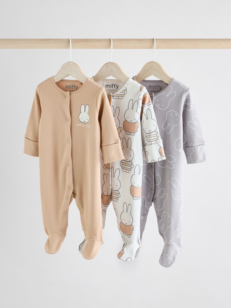 Neutral Baby Miffy 100% Cotton Sleepsuits 3 Pack (0mths-2yrs) - Image 1 of 12