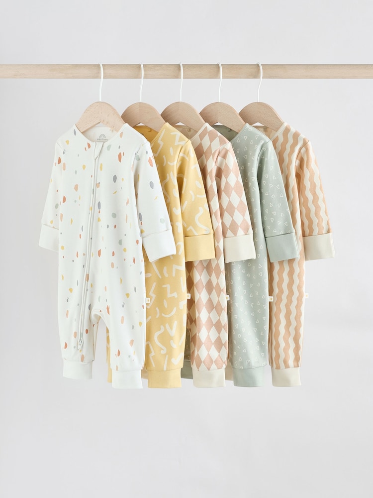 Multi 5 Pack Two Way Zip Baby Footless 100% Cotton Sleepsuits (0mths-3yrs) - Image 1 of 14