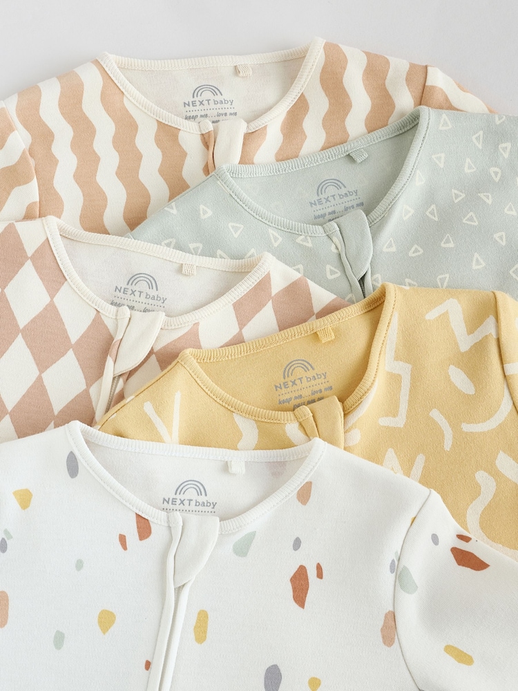 Multi 5 Pack Two Way Zip Baby Footless 100% Cotton Sleepsuits (0mths-3yrs) - Image 10 of 14