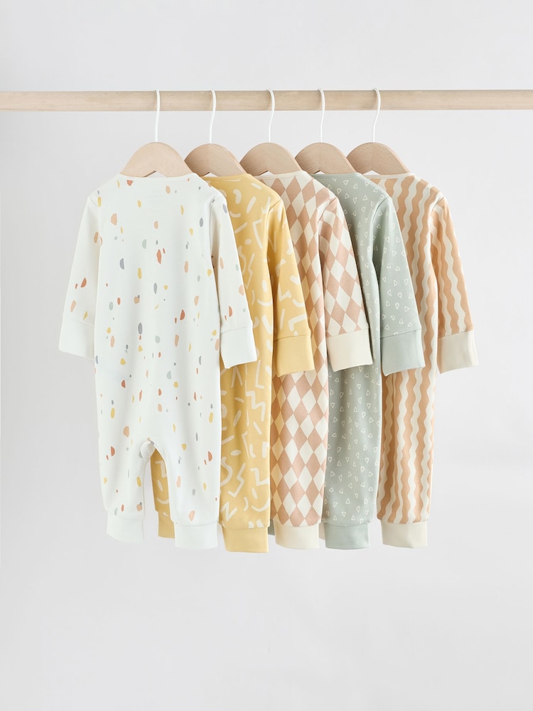 Multi 5 Pack Two Way Zip Baby Footless 100% Cotton Sleepsuits (0mths-3yrs) - Image 7 of 14