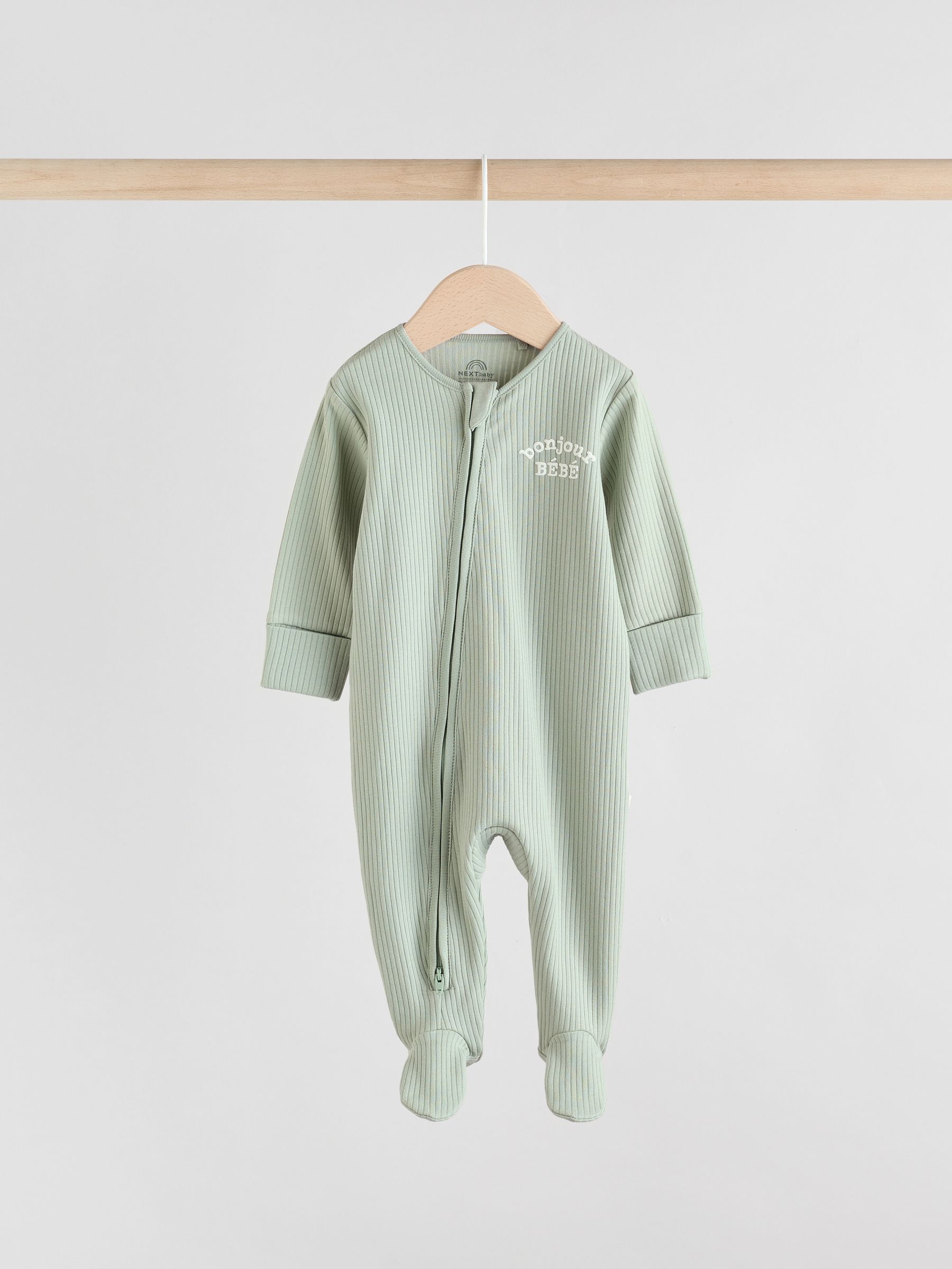 Buy Mint Green Two Way Zip Baby Sleepsuits 3 Pack (0-2yrs) from