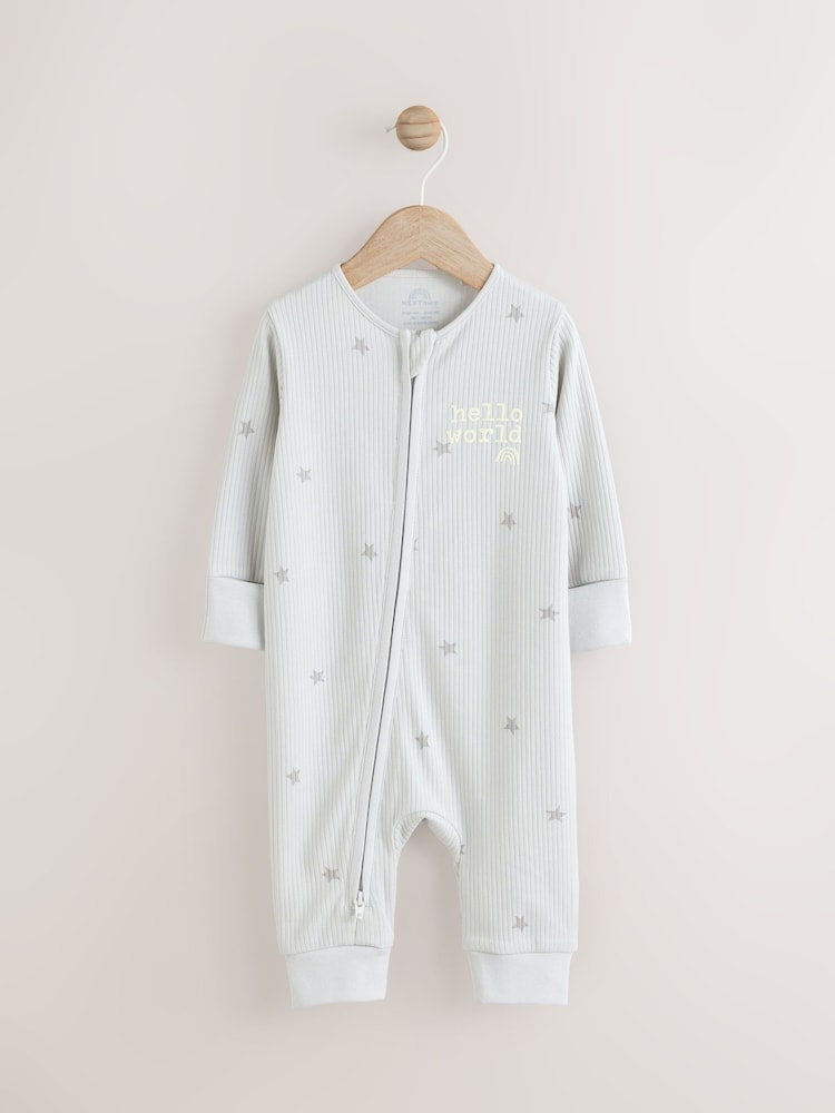 Gris - Pijama tipo pelele para bebé Hello World con cremallera bidireccional, 100 % algodón (0-9 meses) - Imagen 1 de 11