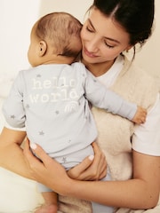 Gris - Pijama tipo pelele para bebé Hello World con cremallera bidireccional, 100 % algodón (0-9 meses) - Imagen 3 de 11