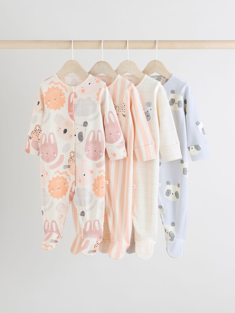 Multi Baby Animal Print 100% Cotton Sleepsuits 4 Pack (0mths-2yrs) - Image 1 of 12