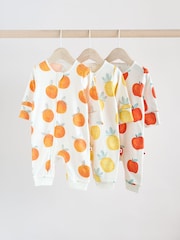 Multi Baby Two Way Zip Fruit Footless 100% Cotton Sleepsuits 3 Pack (0mths-3yrs) - Image 1 of 12