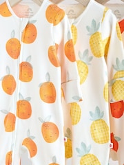 Multi Baby Two Way Zip Fruit Footless 100% Cotton Sleepsuits 3 Pack (0mths-3yrs) - Image 7 of 12