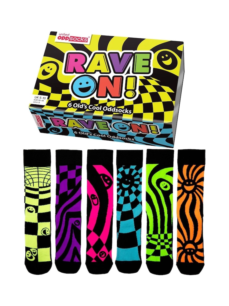 United Odd Socks Black RAVE ON - 6 Odd Socks to Mix and Mismatch - Image 1 of 2