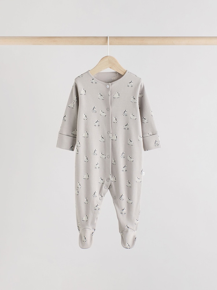 Grey 3 Pack Zebra 100% Cotton Baby Sleepsuits (0-2yrs) - Image 3 of 13