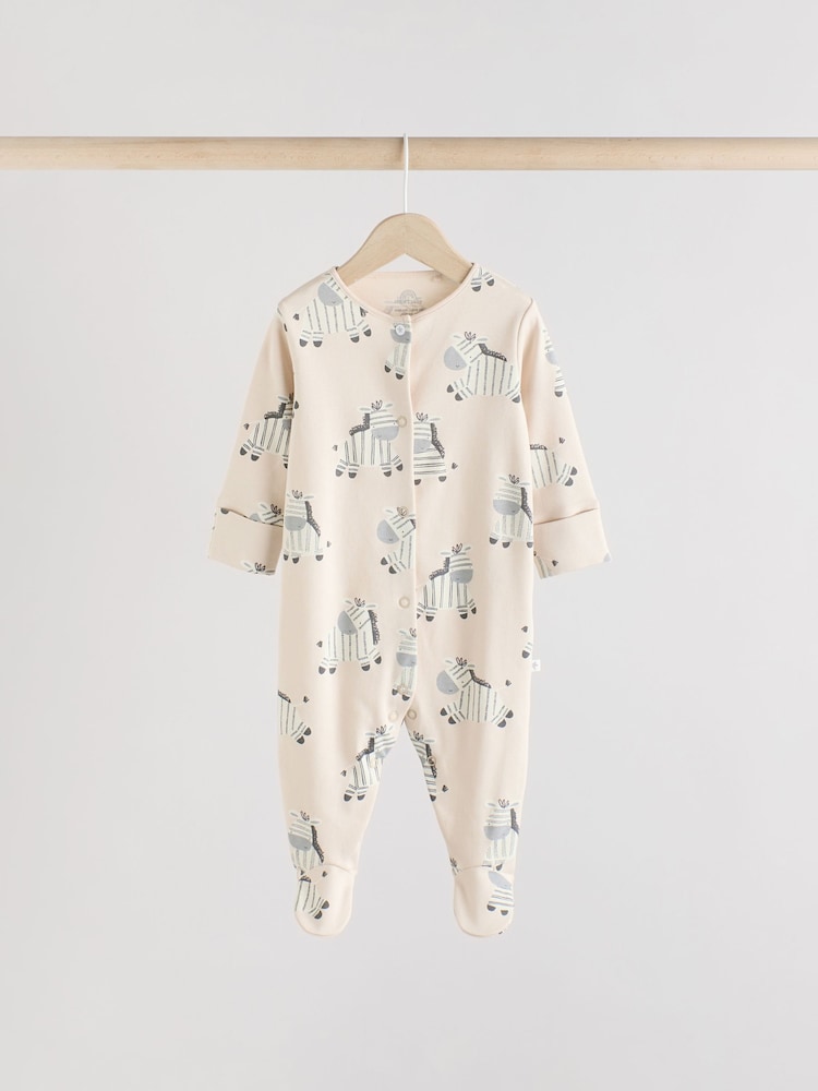 Grey 3 Pack Zebra 100% Cotton Baby Sleepsuits (0-2yrs) - Image 4 of 13