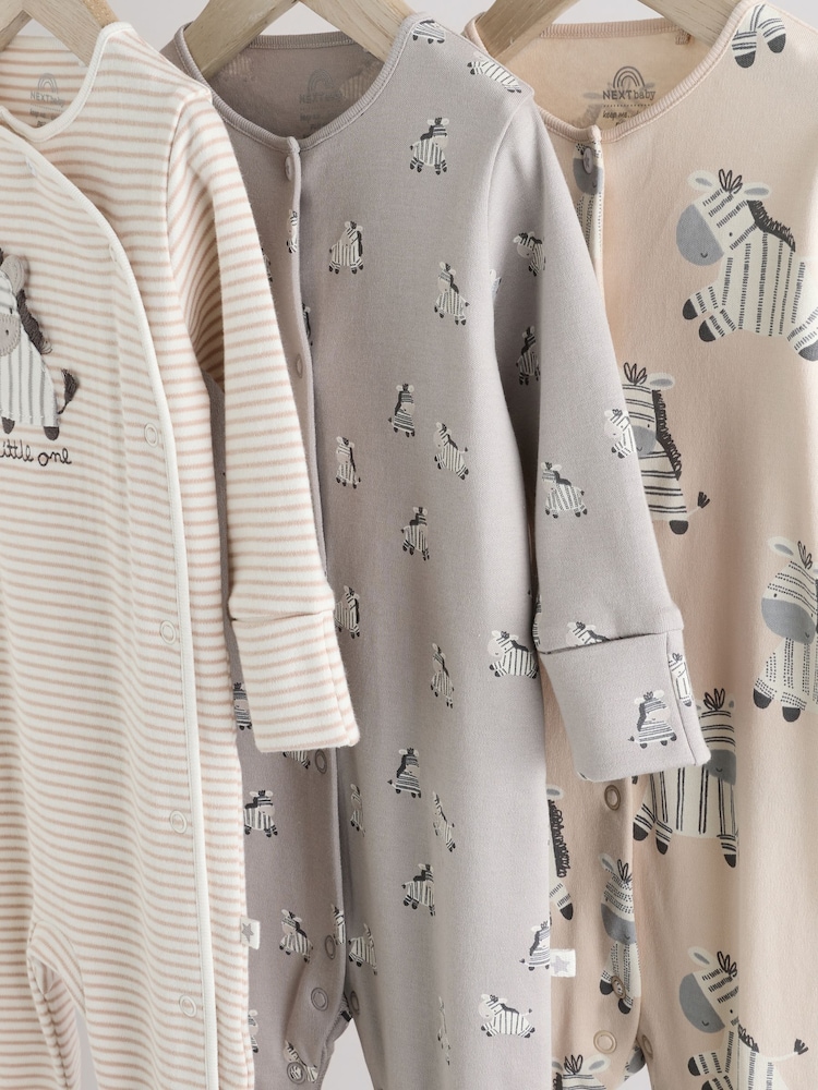 Grey 3 Pack Zebra 100% Cotton Baby Sleepsuits (0-2yrs) - Image 7 of 13
