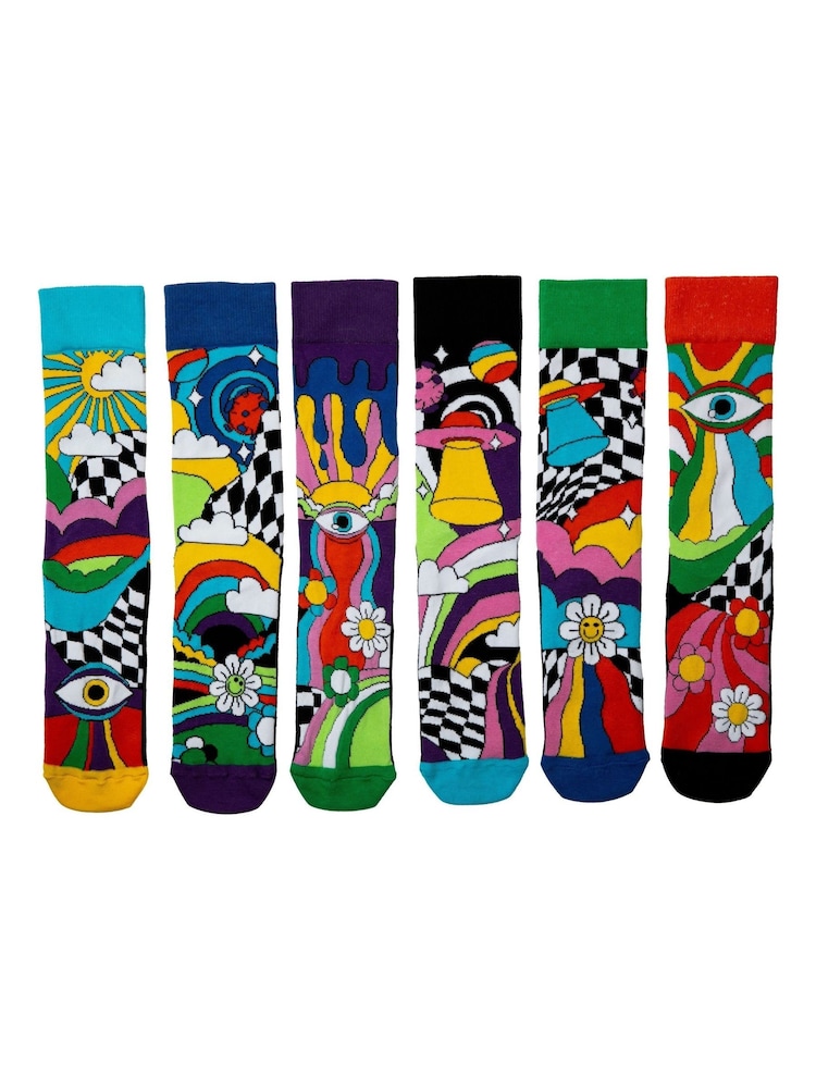 United Odd Socks Yellow Sockedelic 6 Odd Socks To Mix and Mismatch - Image 2 of 4