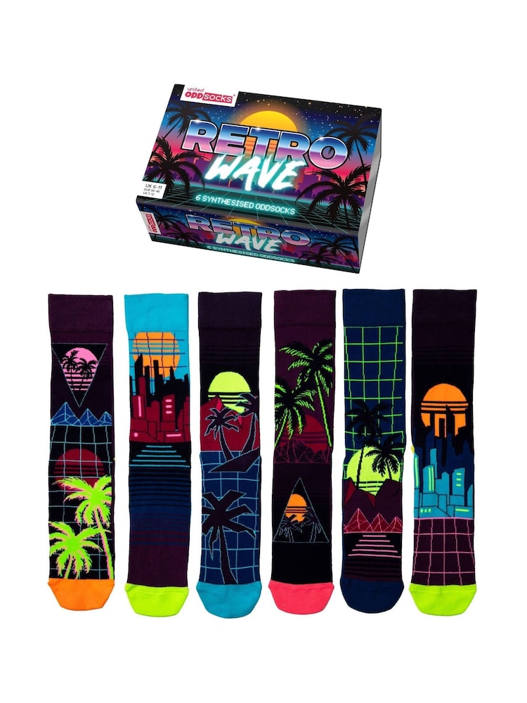 United Odd Socks Black Retro Wave 6 Odd Socks To Mix and Mismatch - Image 1 of 2