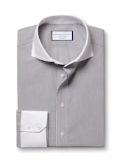 Charles Tyrwhitt Grey Slim Fit Non-Iron Winchester Bengal Stripe 100% Cotton Shirt - Image 5 of 7