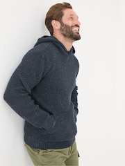 FatFace Navy Waffle Knitted Hoodie - Image 1 of 4
