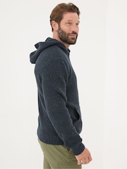 FatFace Navy Waffle Knitted Hoodie - Image 2 of 4