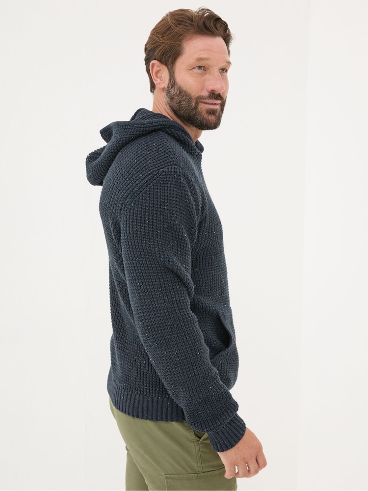 FatFace Navy Waffle Knitted Hoodie - Image 2 of 4