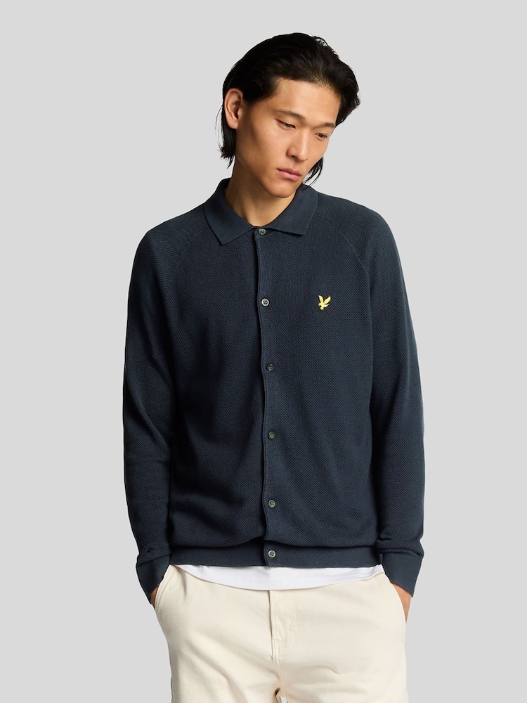 Lyle & Scott Blue Linen Blend Knitted Shirt - Image 1 of 4