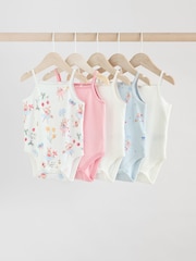Cream Strawberry Bunny Baby Strappy 100% Cotton Vest Bodysuits 5 Pack - Image 1 of 1