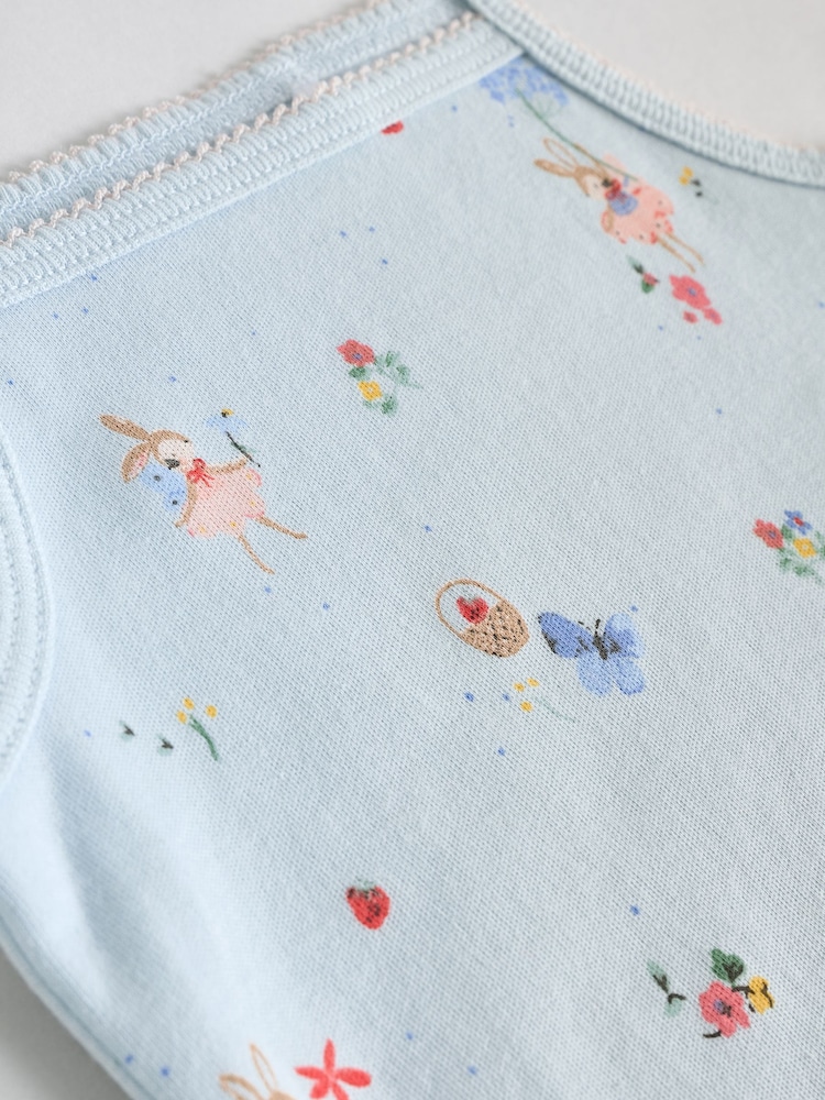 Cream Strawberry Bunny Baby Strappy 100% Cotton Vest Bodysuits 5 Pack - Image 11 of 12