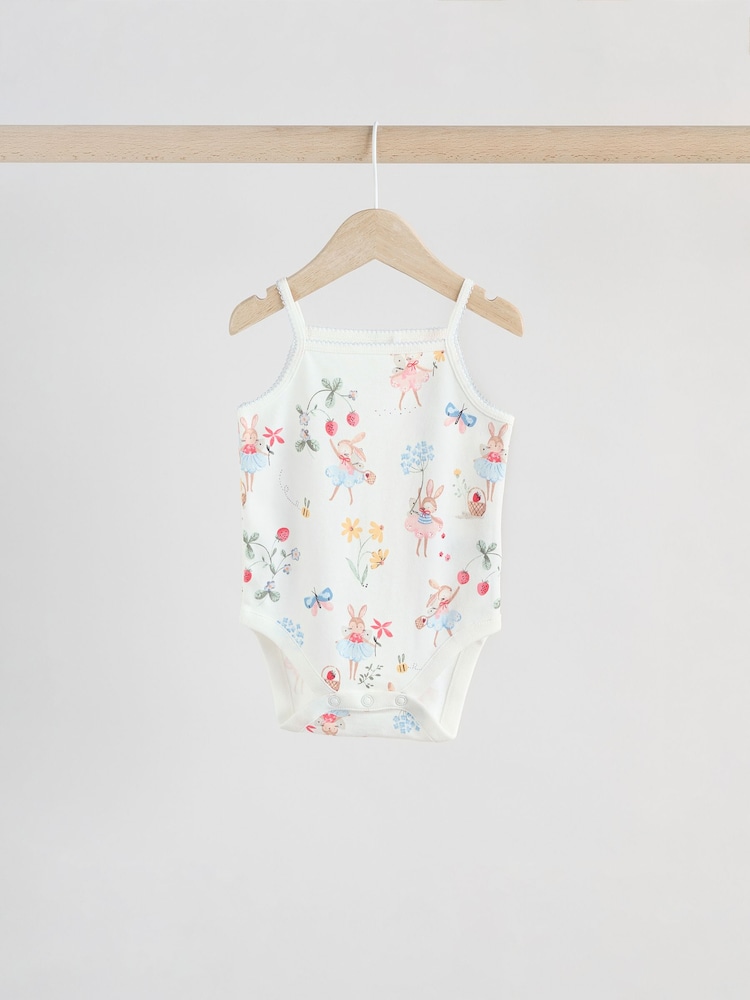 Cream Strawberry Bunny Baby Strappy 100% Cotton Vest Bodysuits 5 Pack - Image 2 of 12
