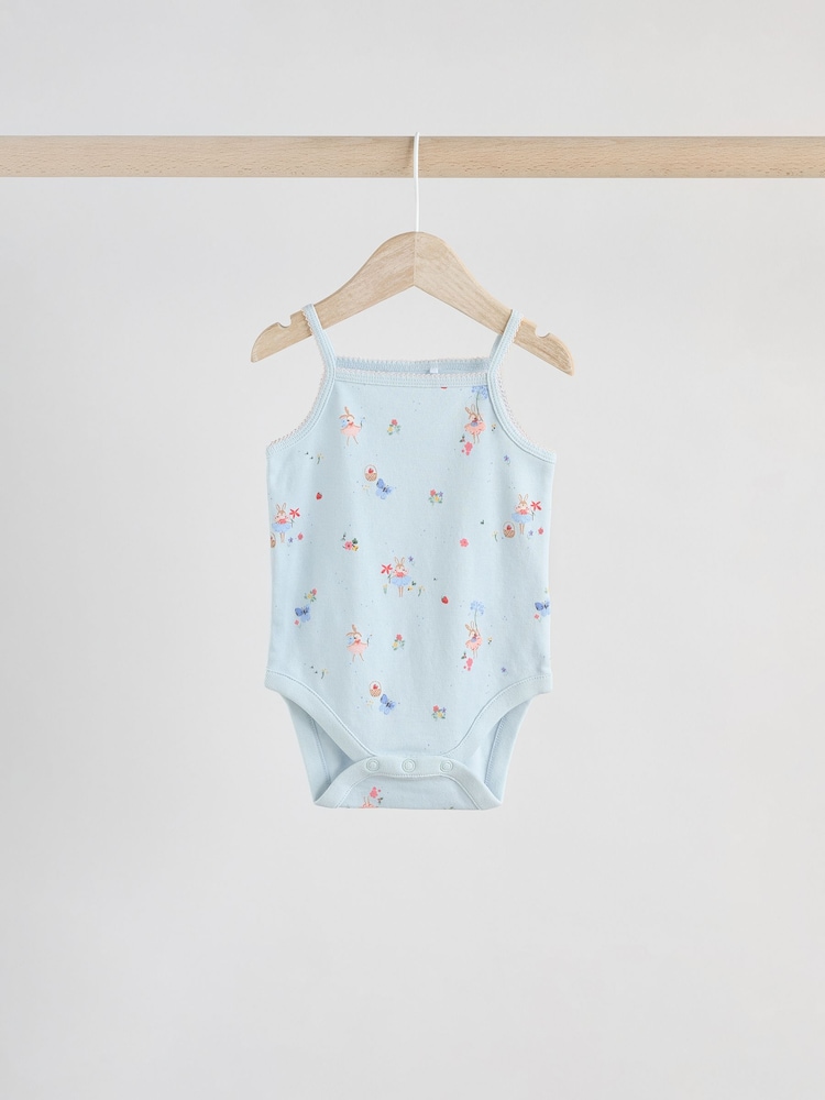 Cream Strawberry Bunny Baby Strappy 100% Cotton Vest Bodysuits 5 Pack - Image 5 of 12