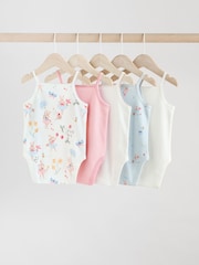 Cream Strawberry Bunny Baby Strappy 100% Cotton Vest Bodysuits 5 Pack - Image 7 of 12