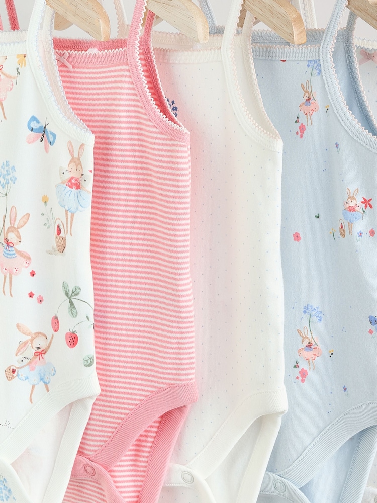 Cream Strawberry Bunny Baby Strappy 100% Cotton Vest Bodysuits 5 Pack - Image 9 of 12
