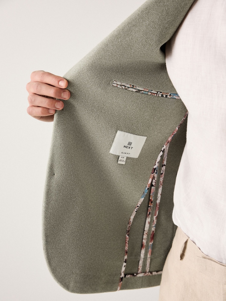 Sage Green Slim Fit Soft Touch Textured Jersey Blazer - Image 5 of 10