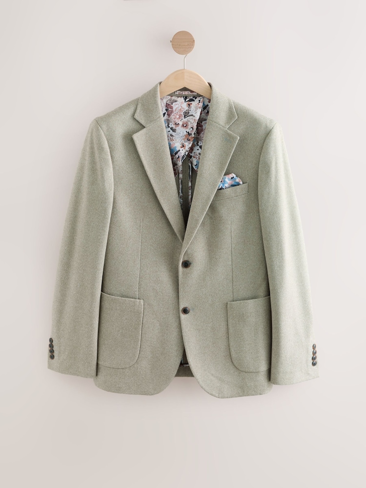 Sage Green Slim Fit Soft Touch Textured Jersey Blazer - Image 6 of 10